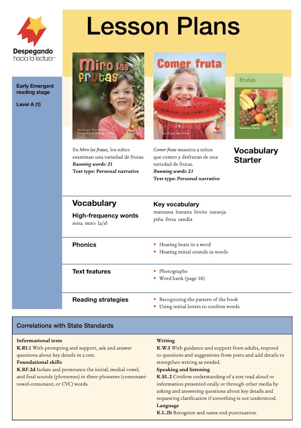Miro las frutas / Comer fruta Lesson Plan
