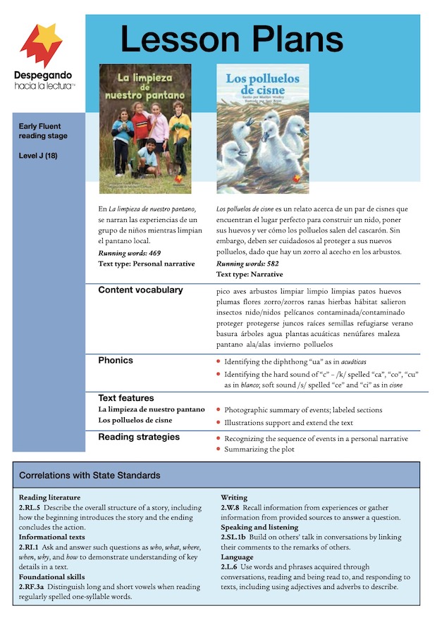 La limpieza de nuestro pantano / Los polluelos de cisne Lesson Plan